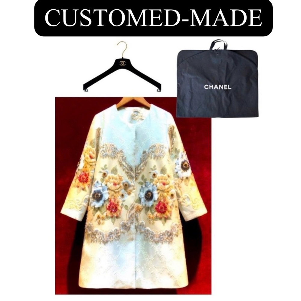 French Jacquard Coat w/3D Beading, CHANEL Garment Bag & FREE CC Hanger, EUC
